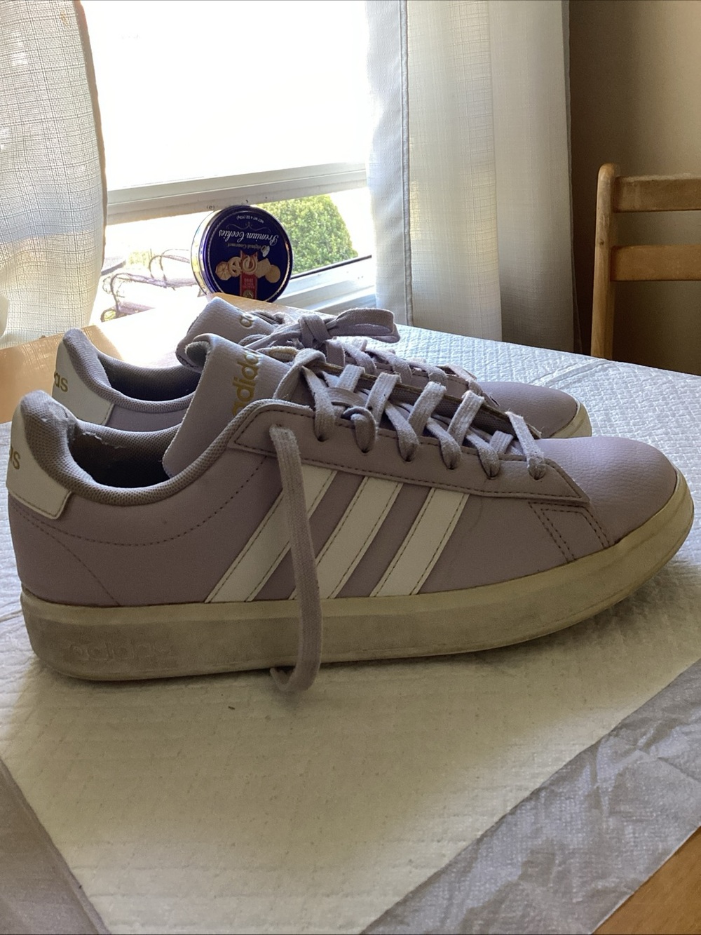 adidas Women's Lavender Sneakers with White Stripes